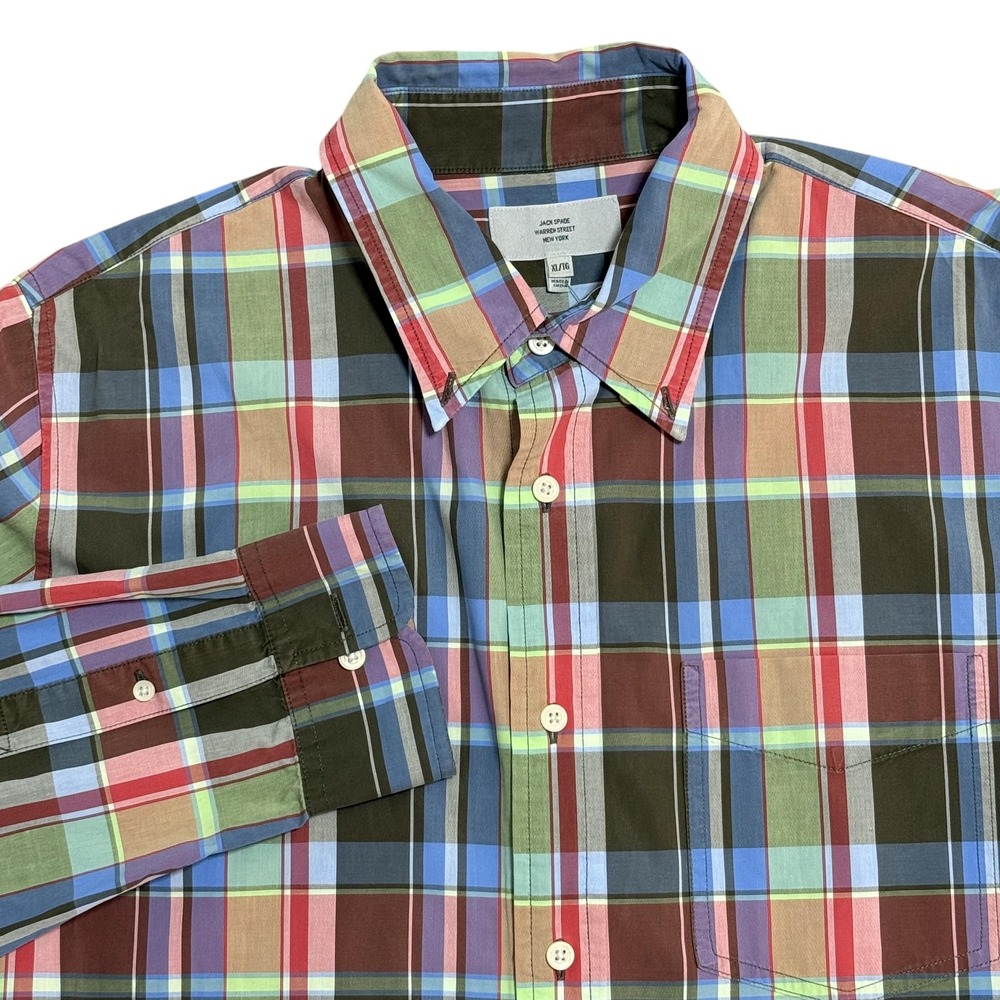 Jack Spade‎ Shirt Mens XL Multicolor Plaid Long Sleeve Button Front Pocket